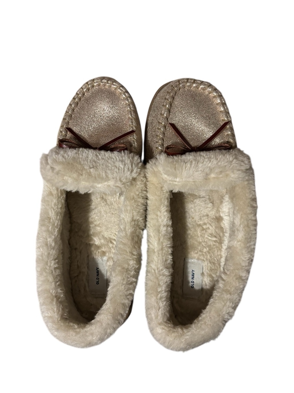 Old Navy Metallic Gold Faux-Fur Lined Moccasin Slippers